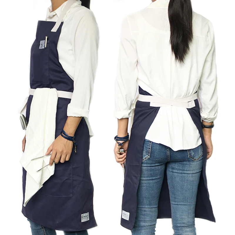 CHANGRONG Custom Unisex blue light weight 100% cotton kitchen apron full length bib Apron