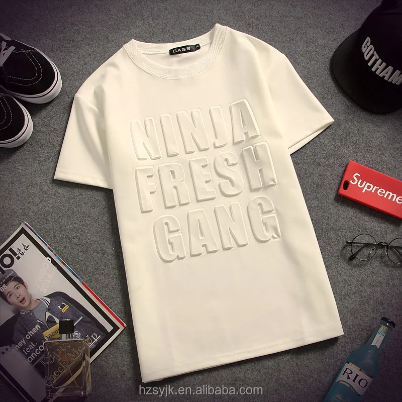 
Modern fancywork Space cotton men short sleeve Convex alphabet printing custom tshirt manufacturer 