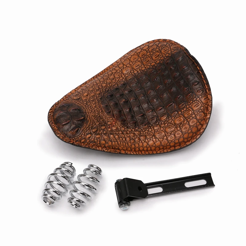 
Motorcycle Retro Brown Crocodile Leather Solo Seat Spring Bracket for Custom Chopper Bobber Leather Saddle Seat 
