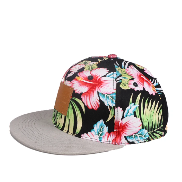 OEM High quality trendy 6 panel hat hip hop classic hawaiian flower snapback hats caps