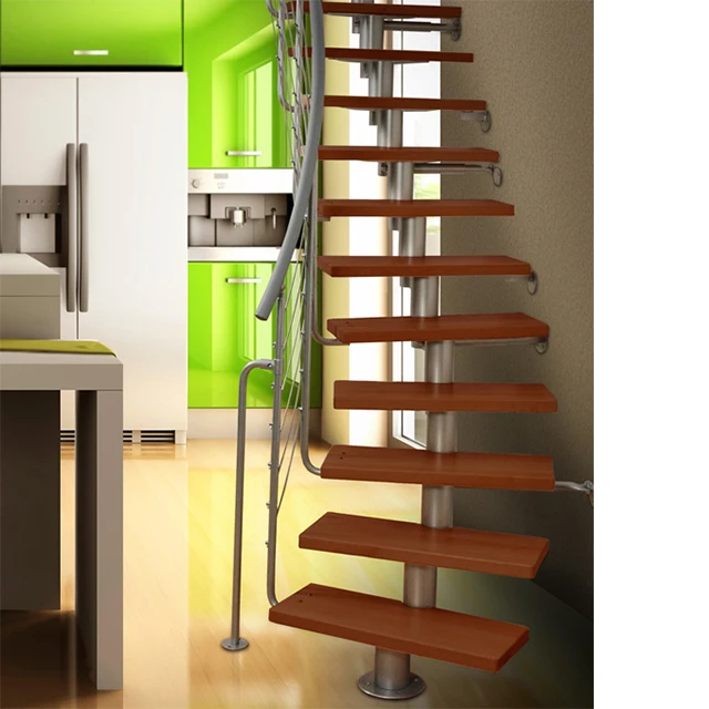 Modern fashion indoor steel carved wood staircase