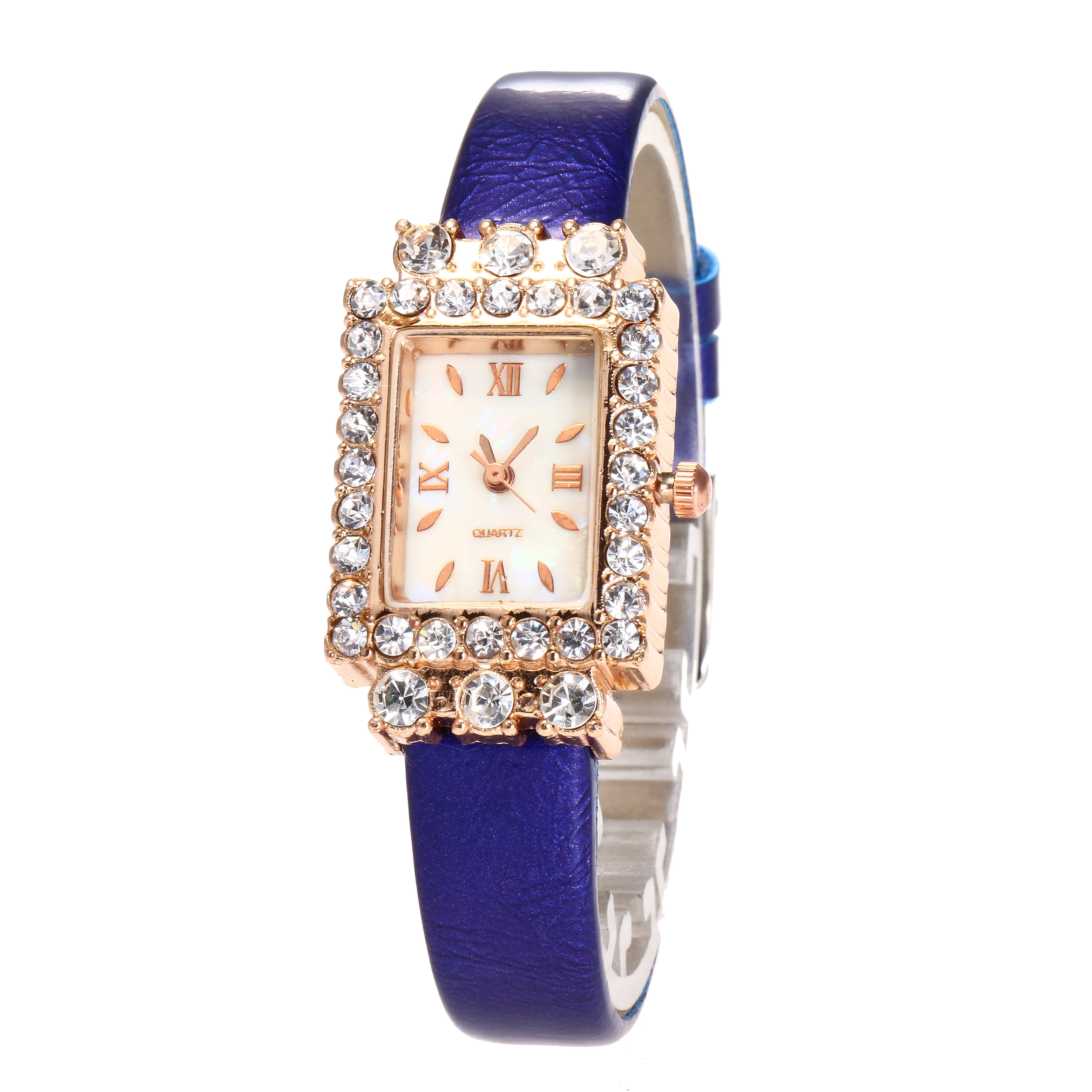 Low Prices Women Leather Strap Square Dial Diamond Quartz Wrist Slim Stone Lady Watch JSW-0967