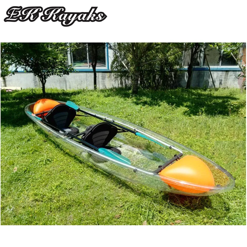 sit on clear bottom transparent kayak for 2 person fishing