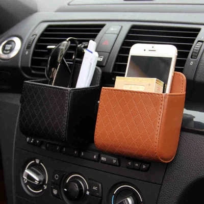 Car Storage Box Leather Organizer Bag Universal For Phone Coin Card Money Key Holder Hanging in Accessories Stowing Tidying