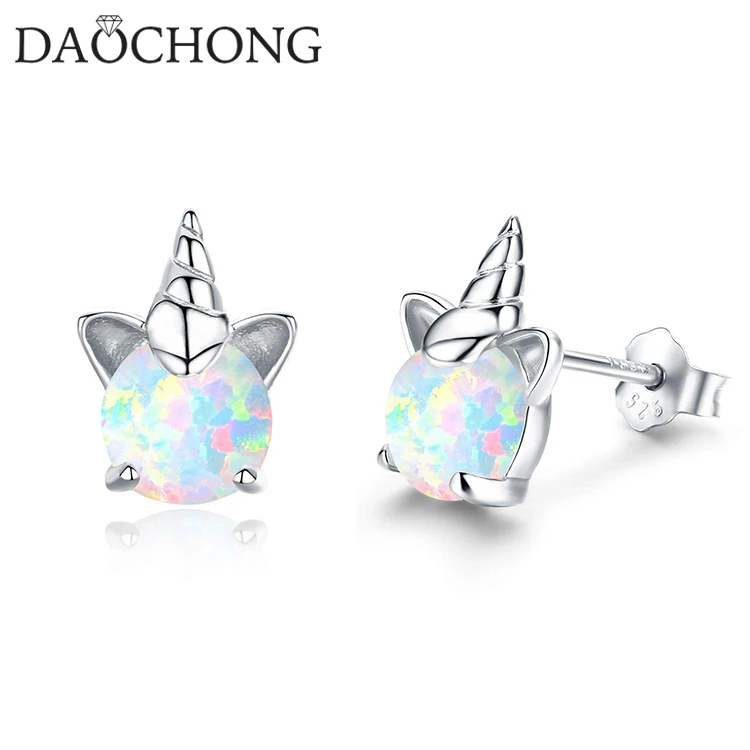 Opal Unicorn Earrings 925 Sterling Silver Stud Earrings For Kids Children