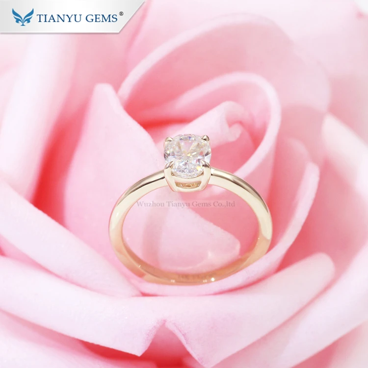 Tianyu gems simple design yellow gold oval shape moissanite engagement ring for women