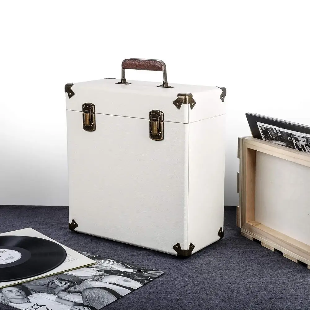 
Victorlia Vintage Retro Vinyl Leather Record Storage Carrying Case for 45+ Records (Dust/Scratch Free) - Cream-12Inch 