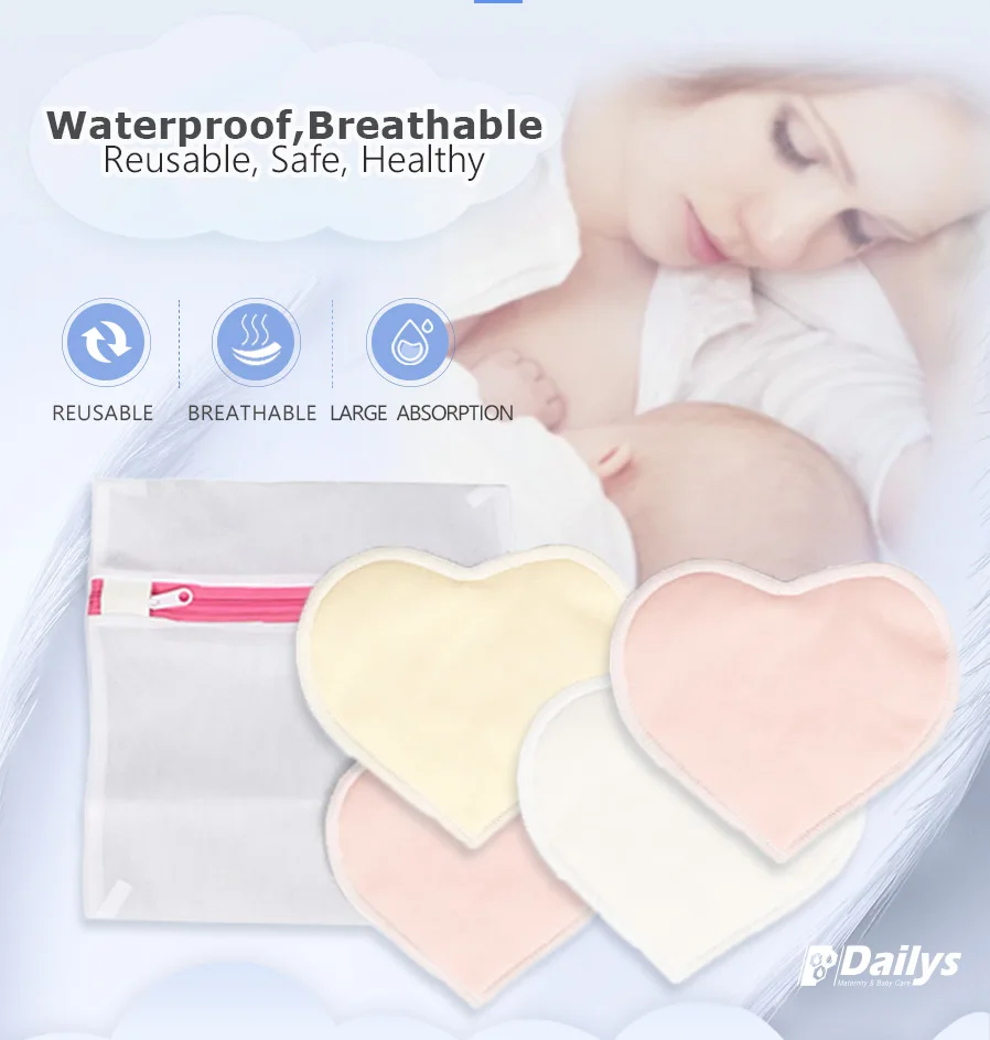 
3 layer heart shape washable organic bamboo nursing reusable maternity feeding breast pads 