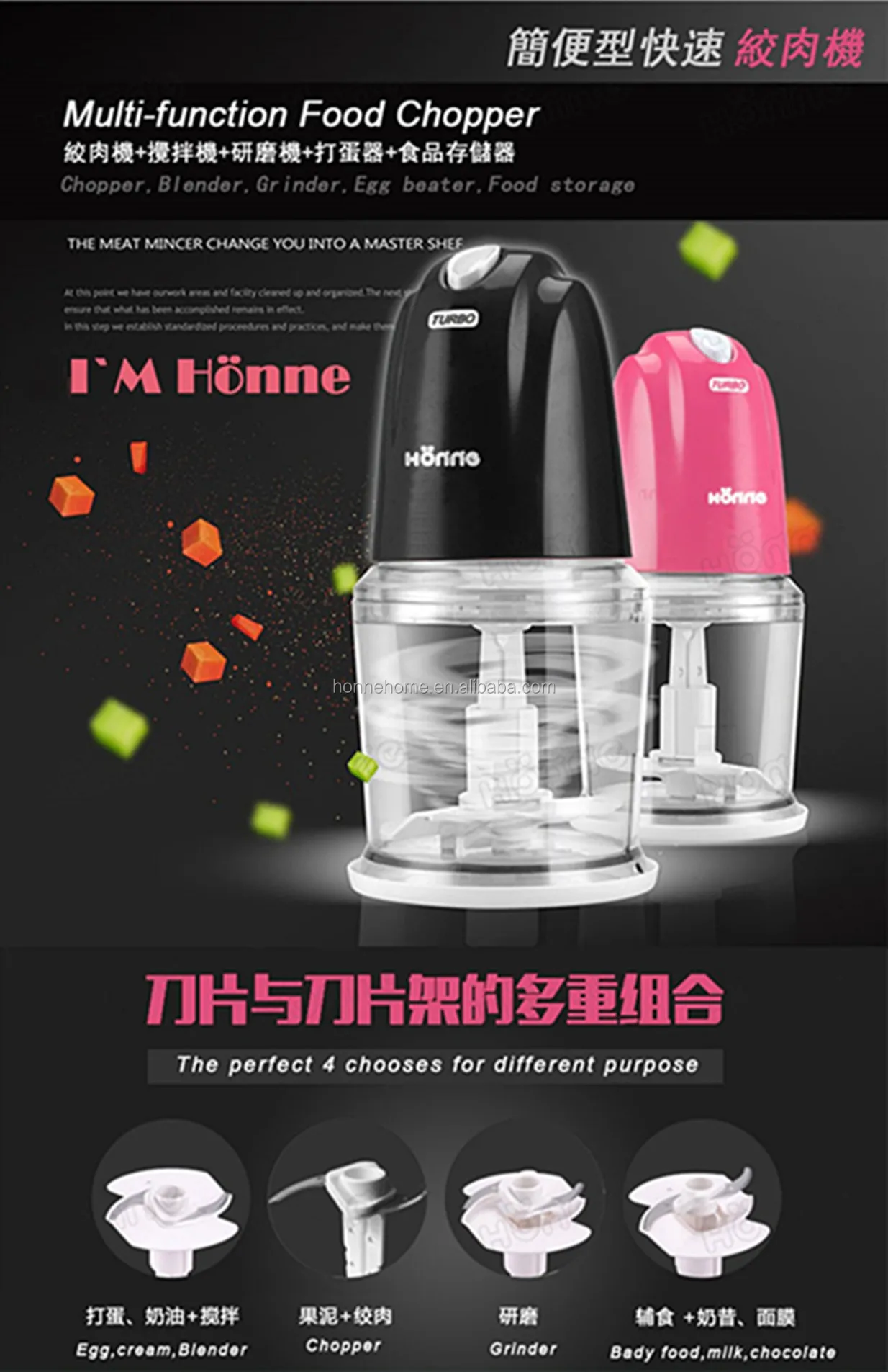 Detachable Instant Electric Mini Food Chopper with 500ml Plastic Bowl