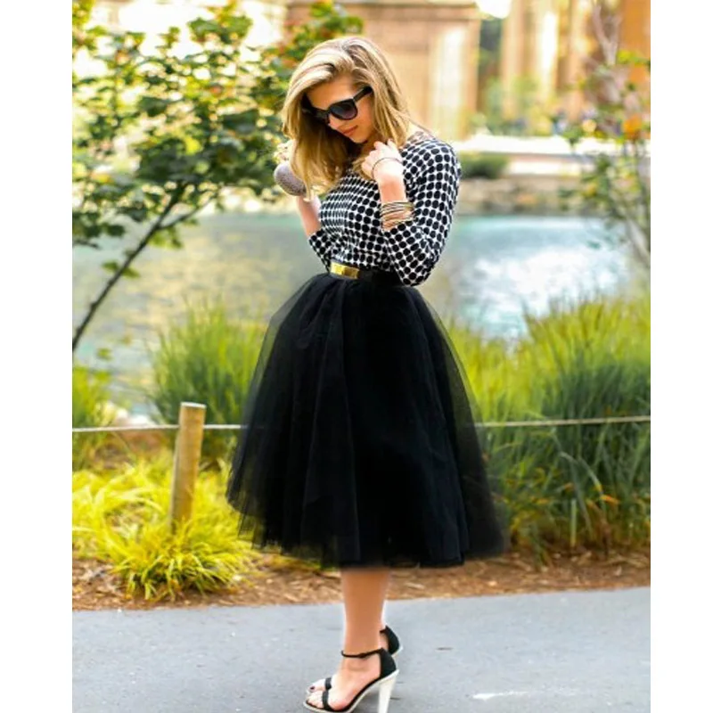YSMARKET 7Layer Midi Tulle Skirt American Apparel Tutu Skirts Womens Lolita Petticoat Bridesmaids Skirt Jupe Saias faldas EPT-55