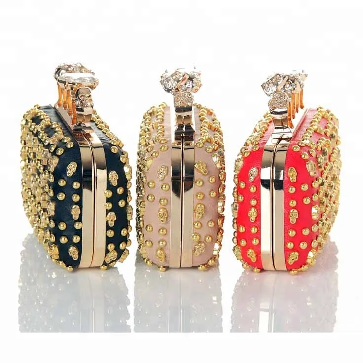 
Classic wholesale elegance bags skull rivets banjara clutch bags with four rings closure 
