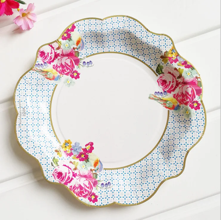 
Custom Vintage Flower Disposable Party Dessert Cake Plates 