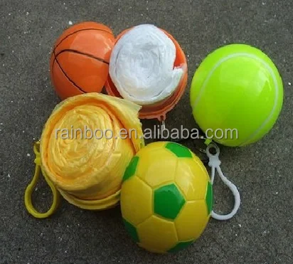 Plastic tennis ball shape disposable rain poncho with logo printing for promotional gift