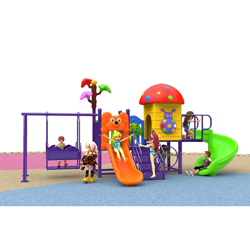 Kindergarten Mushroom theme Children Outdoor Plastic Slide Playground Equipment Kids Amusement Park Sets with Swing for sale