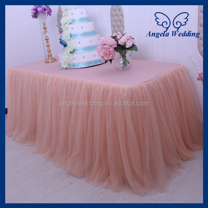 
SK005F New arrival peach tulle bridal wedding table skirt 
