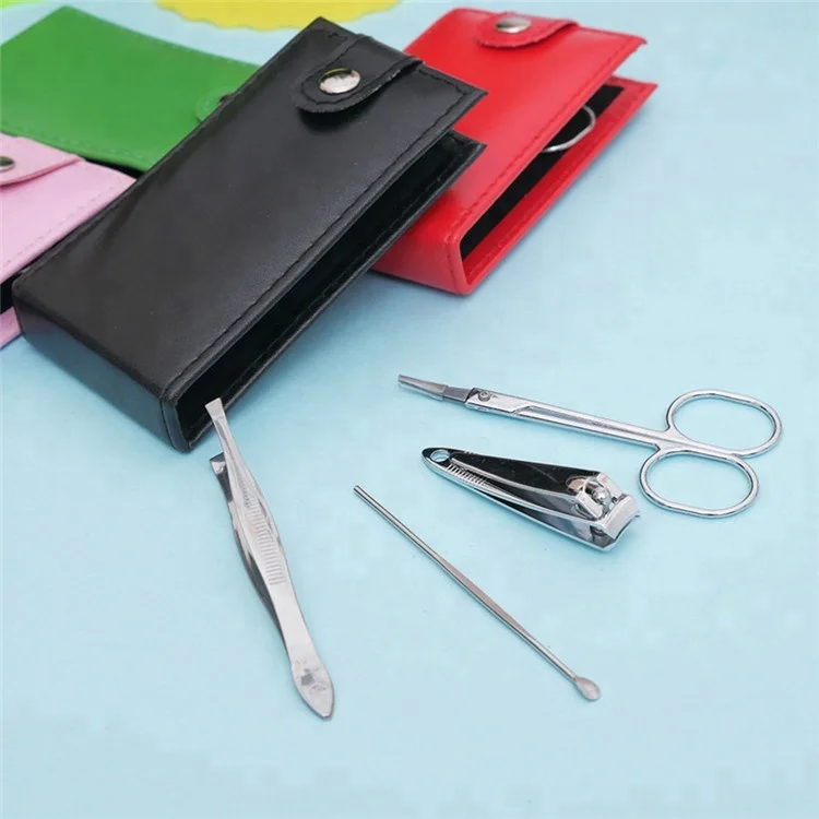 4Pcs/set Mini Nail Manicure Tool Set High Quality Nail Care Kits Custom Nail Clippers Scissors File Tweezers With PVC Bag Case