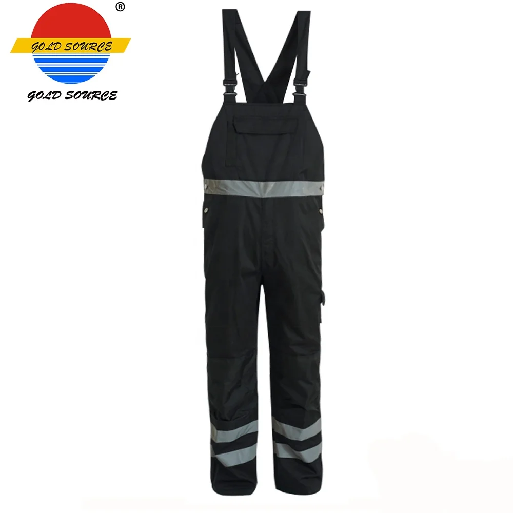 Heavy Duty UK Dungaress Black Work Trousers Bib and Brace Overalls with Knee Pad Pockets