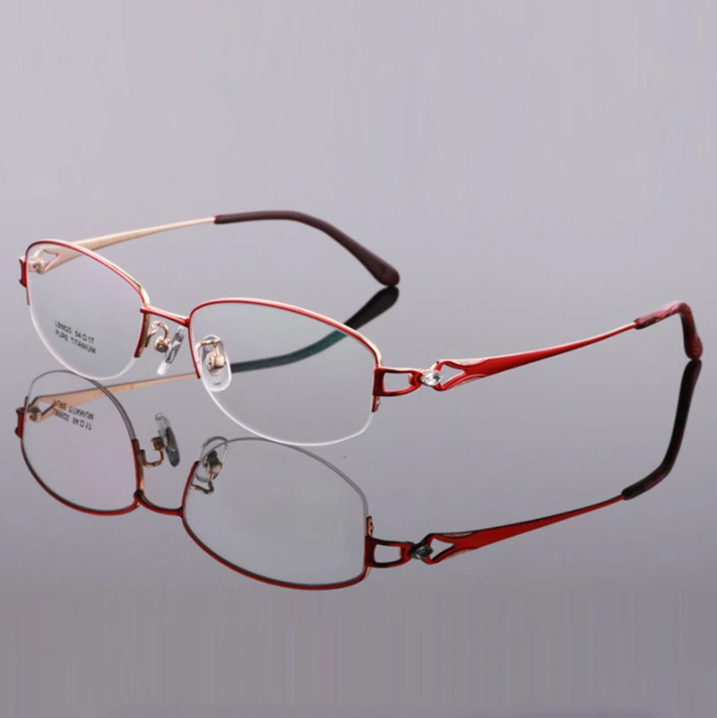 Ready Made New Design Women Pure Titanium Glasses Frame Fashion Diamond Decor Ladies Ultralight Red Spectacle Frame Eyeglasses
