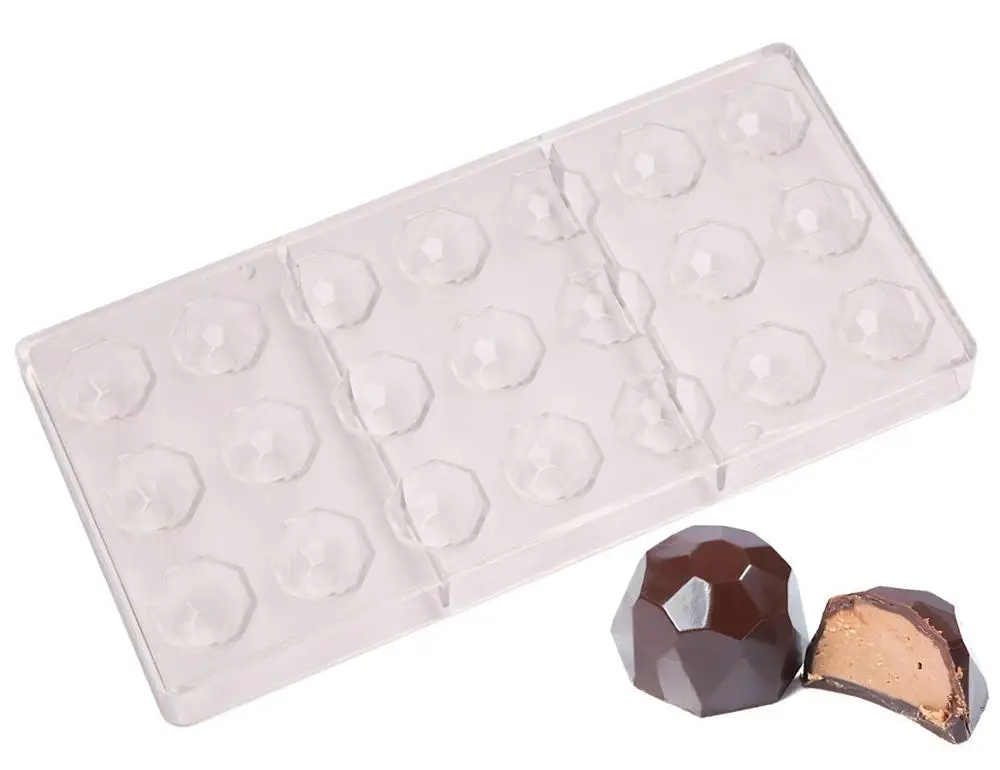 21-Piece Custom Diamond Clear Polycarbonate Chocolate Mold Food Standard Half Round 3d Chocolate Mold