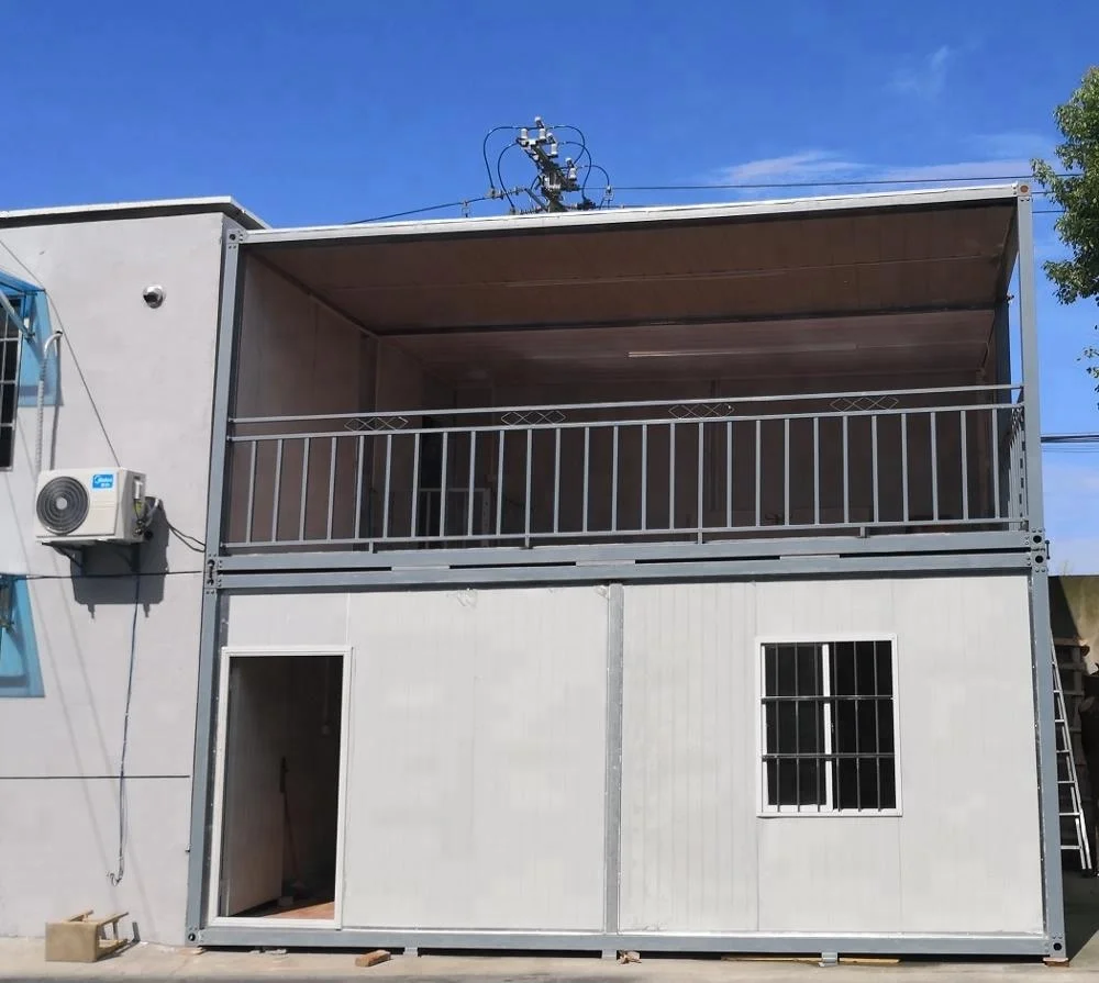 Latest 2 floors sandwich panel prefabricated insulated container houses for dwelling and canteen