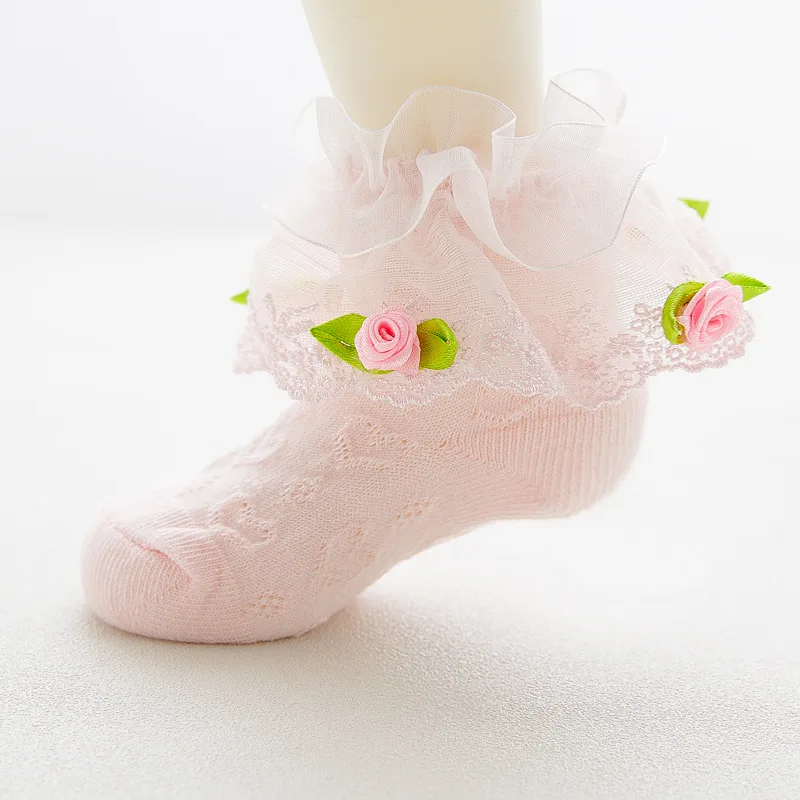Pink Ankle Socks Flower  Meias Socks Kids Ankle 3D Girls Lace