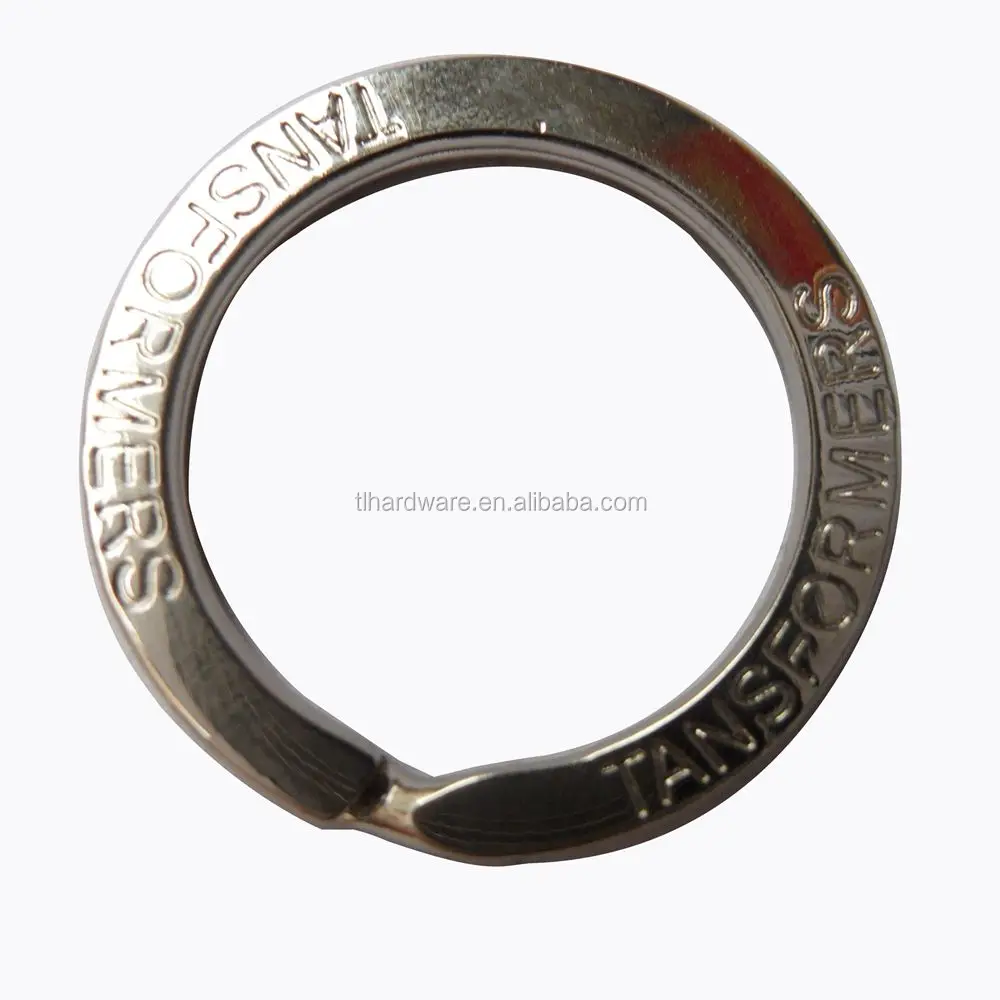 Custom logo brand name engraved flat keyring split key ring