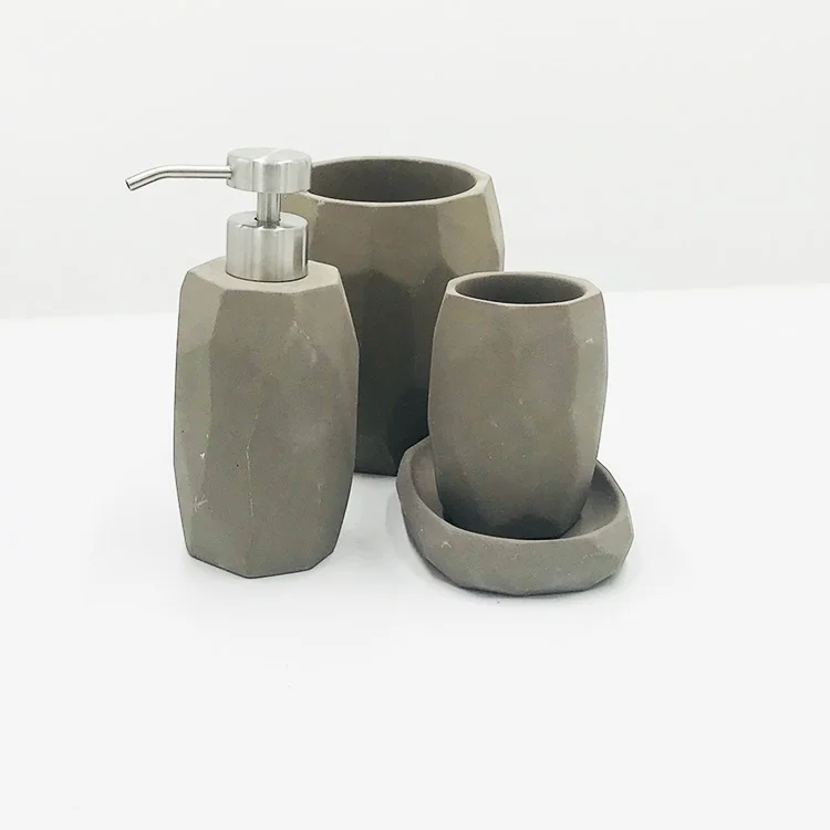 Wholesale Natural Stone Soap Dispenser Cement Concrete Bathroom Accessories Sets