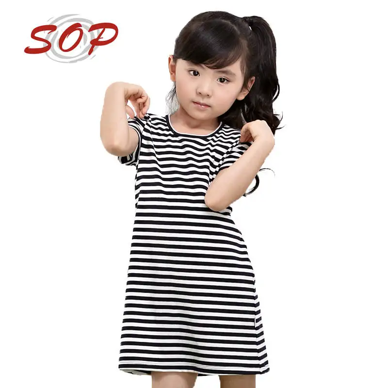 Wholesale Girls Dresses For Summer Season Child Clothes Kids Girl Casual Knitted Striped Frock Fashional Cotton Tshirt Dress