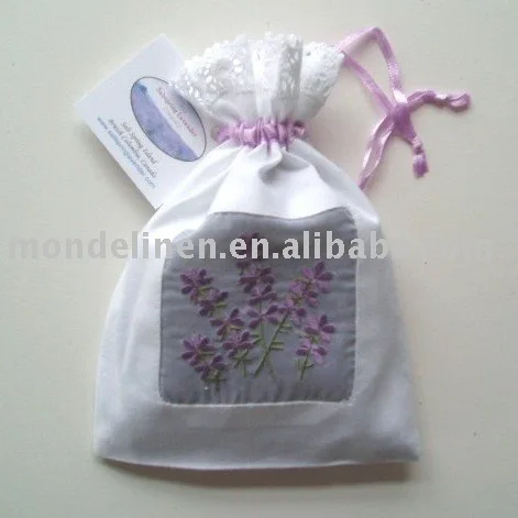 Linen embroidery lace bordered lavender bag