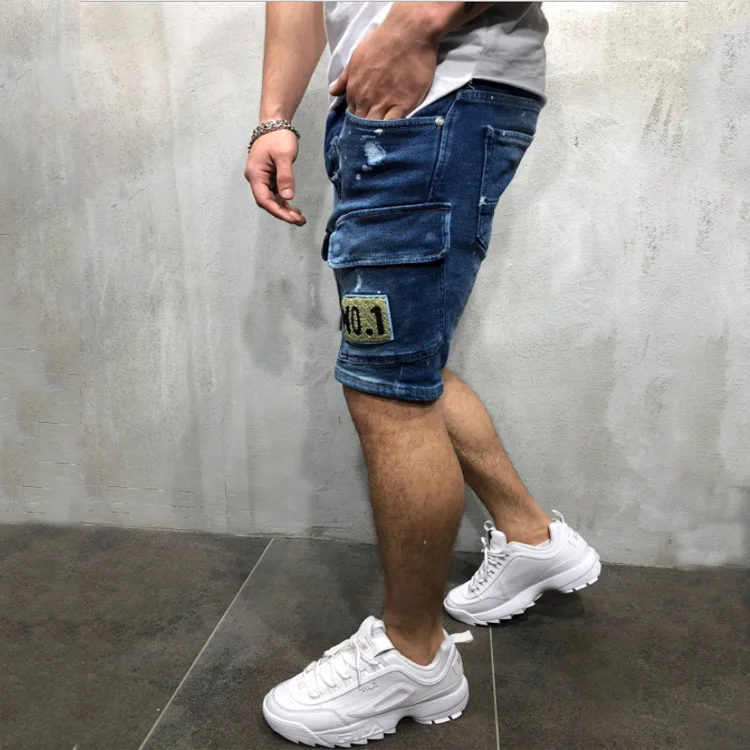 Джинсы мужские короткие с дырками, облегающие брюки из денима, Молодежные узкие прямые модные джинсы, Европейская и американская мода, лето