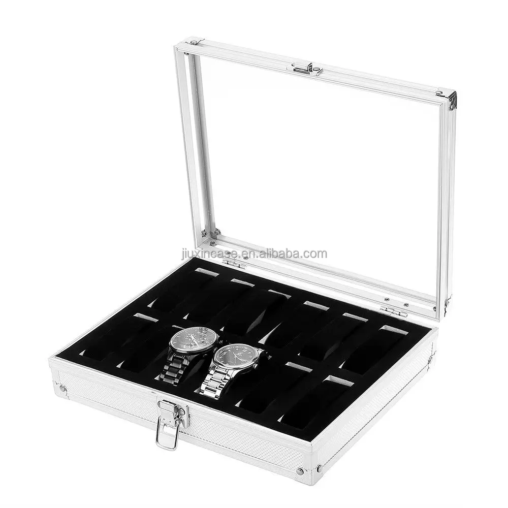 Custom Size 26X21X6 cm Silver Color Transparent Aluminum Luxury Watch Storage Box