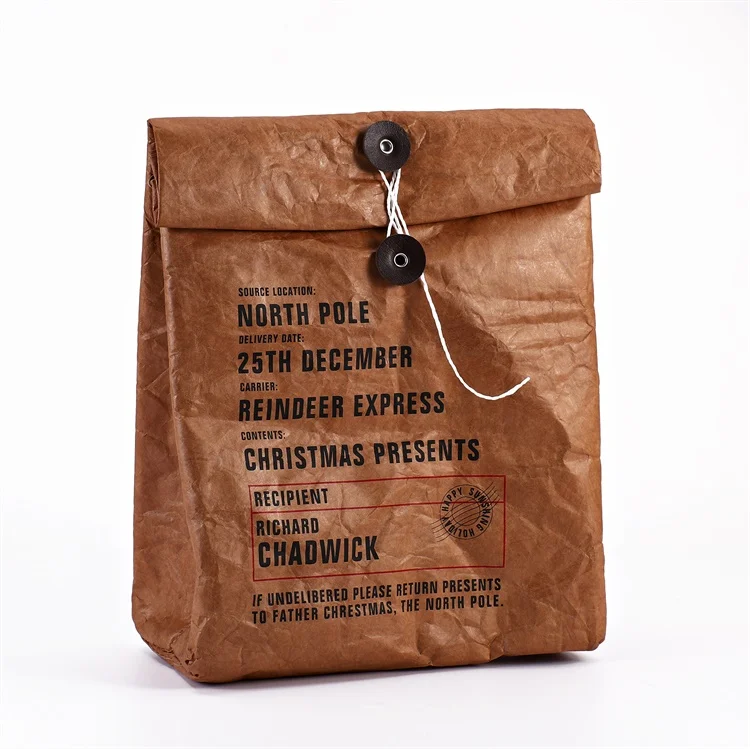 Eco Reusable 100% Recyclable 1056D Tyvek Washable Kraft Paper Folding Lunch Insulated Cooler Bag