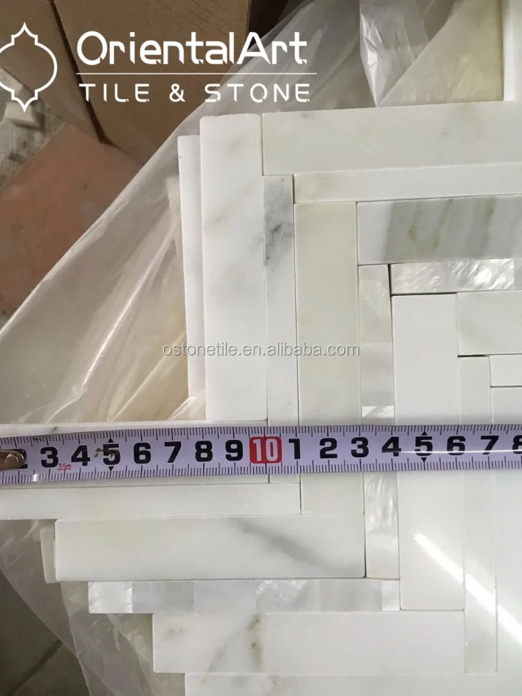 Italian calacatta white marble and mother of pearl shell mosaic tile backsplash