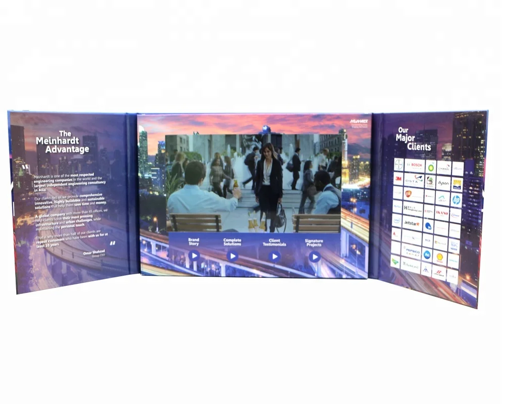 
New Horizontal Open Gate Fold Cover A4 HD Player Hardback 10 Inch Video Brochure 