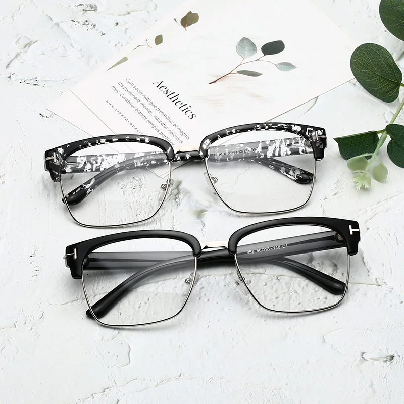 Semi Frame Square Horn Rimmed Eyeglasses Eyewear Frames For Women Men