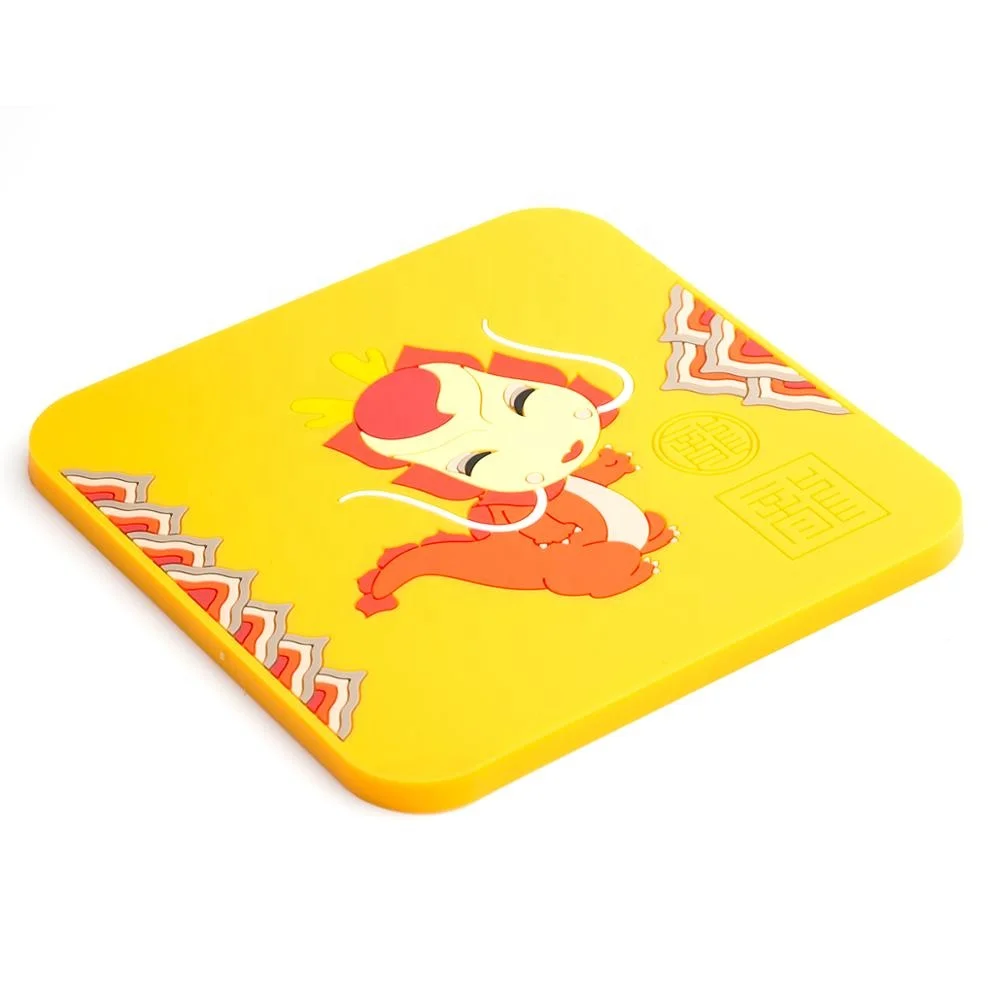 
Cute cartoon cheap soft PVC rubber square beer cup custom shape coasters 