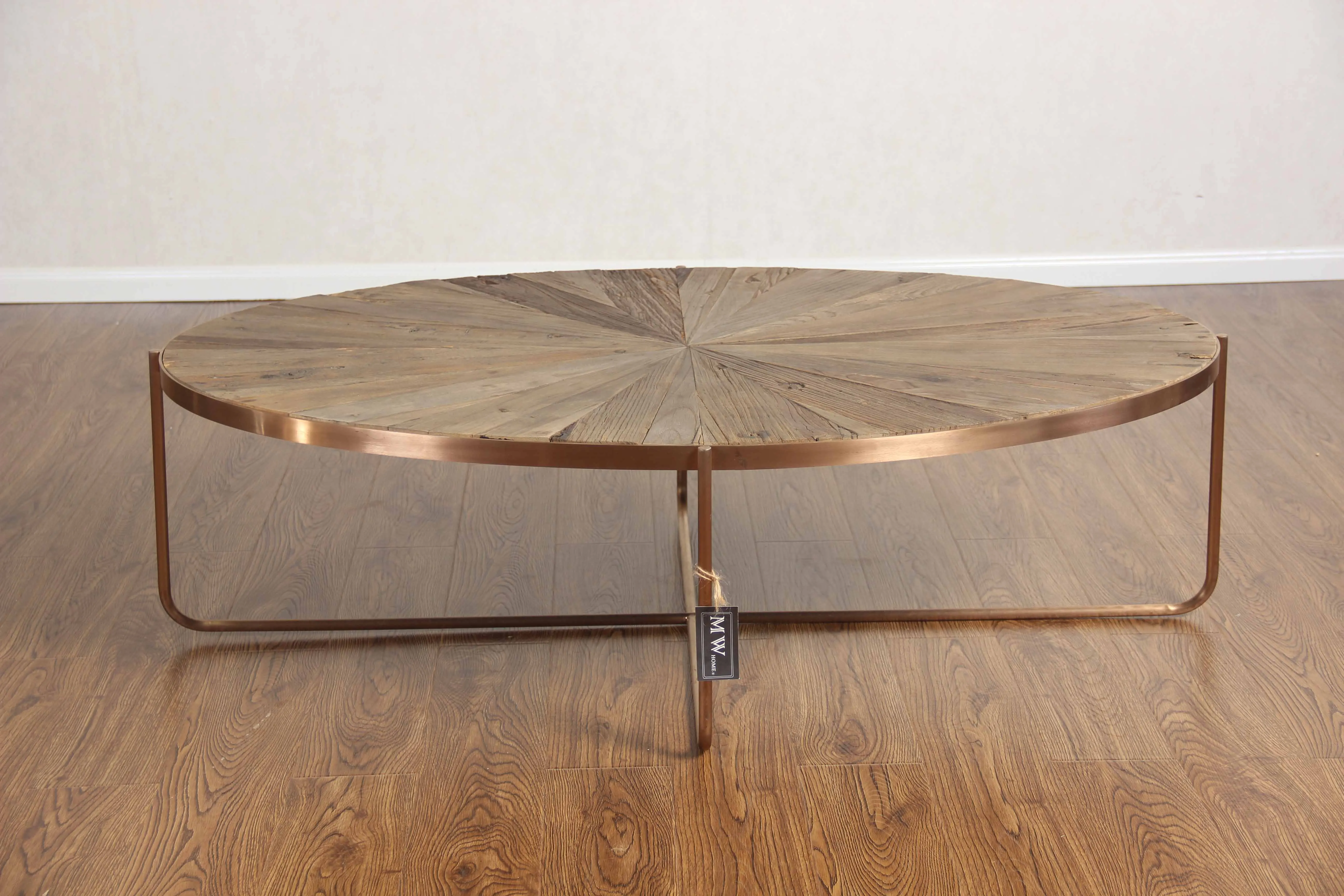 MRS WOODS High quality rose gold stainless steel frame oval coffee table wood