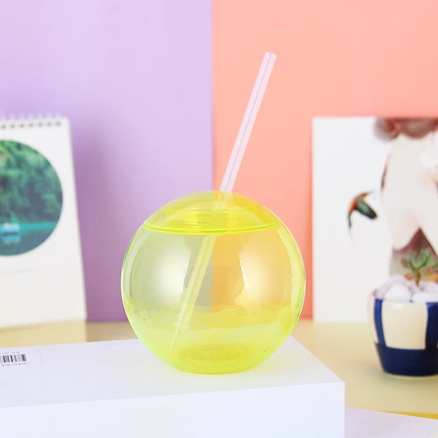 Single Wall Round Ball Tumbler Plastic Straw Tumbler