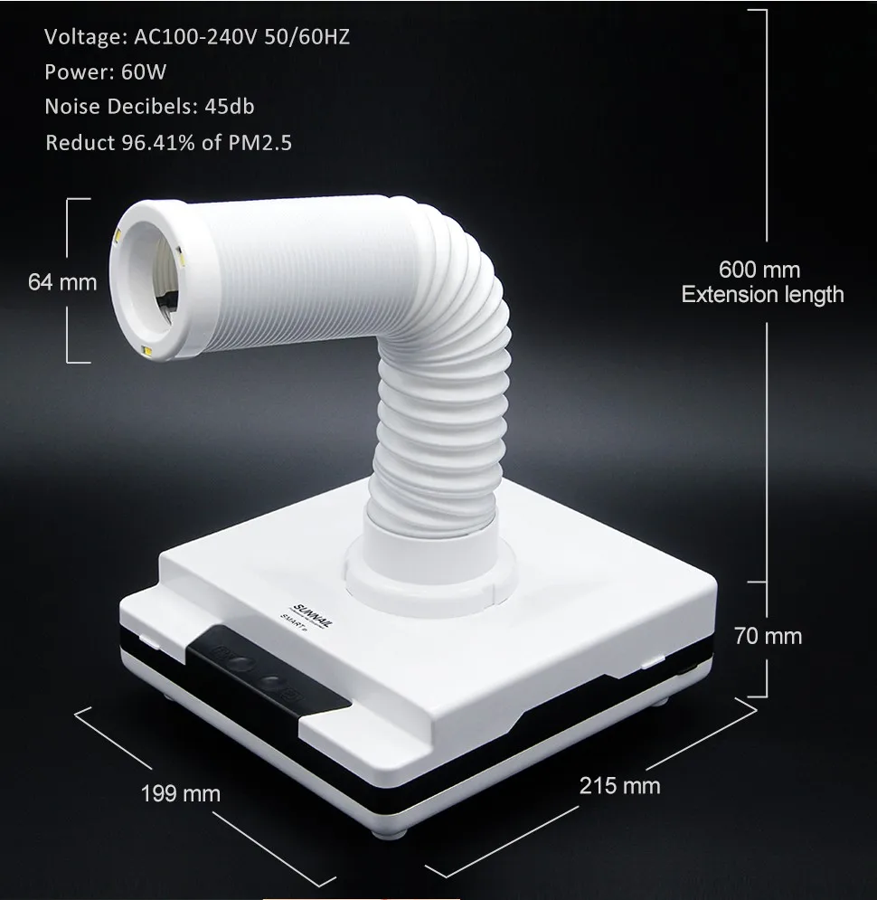 Nail Dust Collector, 60W Suction Dust Machine Vacuum Cleaner Nail Art Manicure Device with Touch Sensor Design