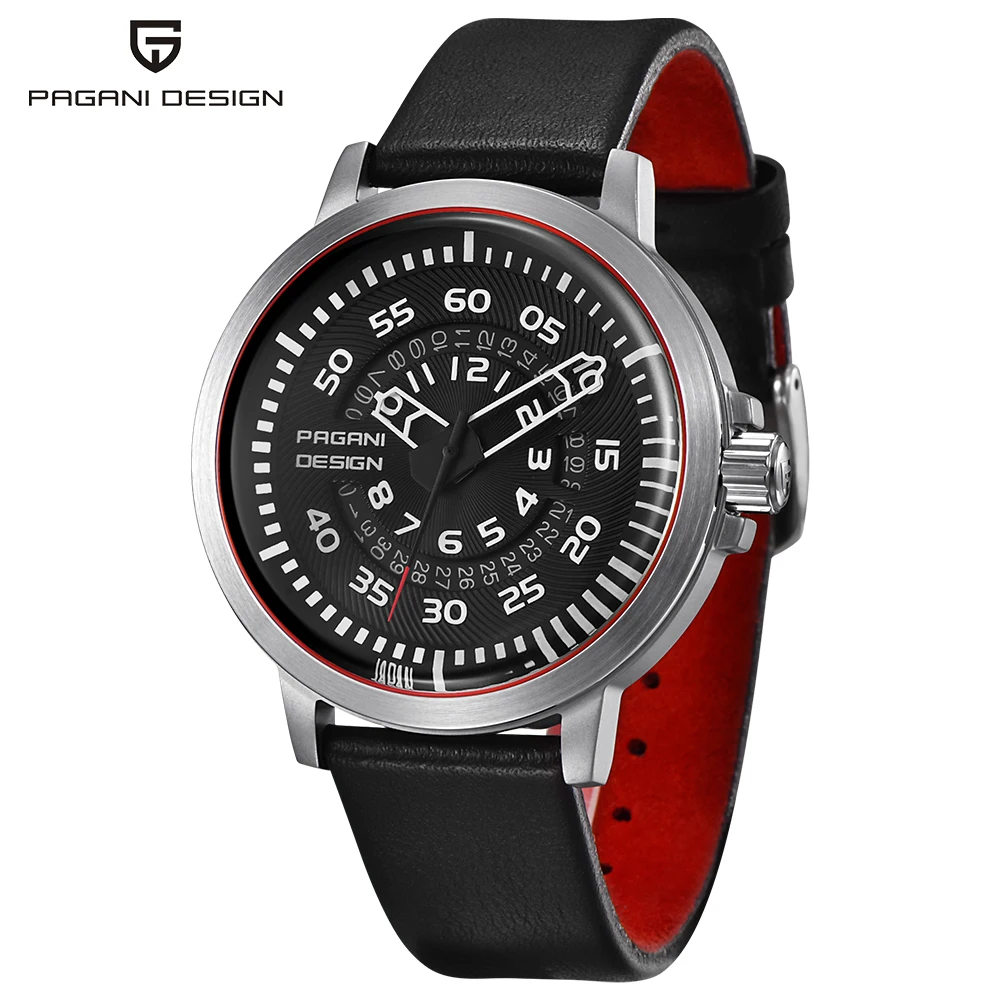 Pagani stainless steel leather strap simple style quartz watch for man