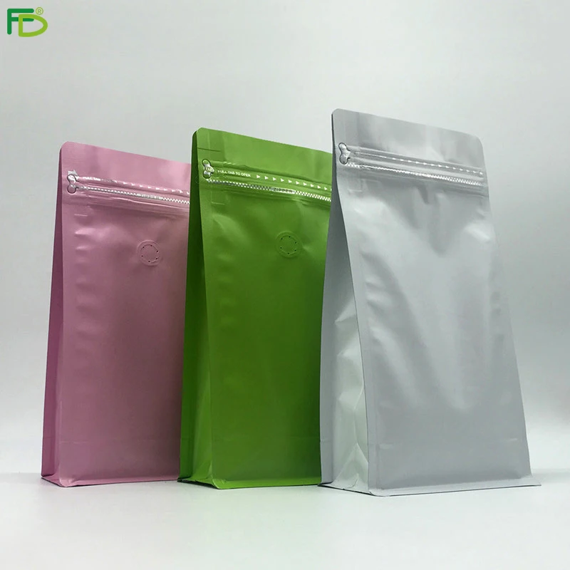 High Quality Flat Box Bottom  Laminated Plastic Film Food Packaging Bag pouch with Resealable Ziplock