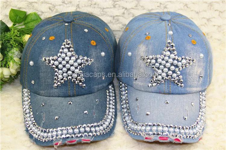 0918030 Women denim Sequins baseball cap Rhinestone bones hats and caps lady spring hat