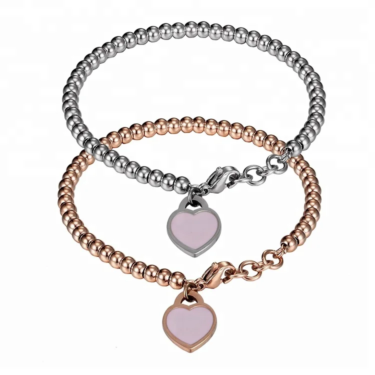 Wholesale High Quality Stainless Steel Cheap Beaded Bracelet for Women Unisex Jewelry Heart Charm Pendant Bracelet