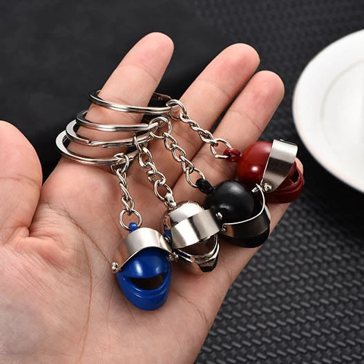 wholesale 4 colors  metal mini motorcycle drivers helmet keychain