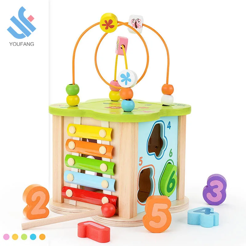 YF-Z6065 flower shape toddler activity play center box children education toys multi-function wooden bead maze toy