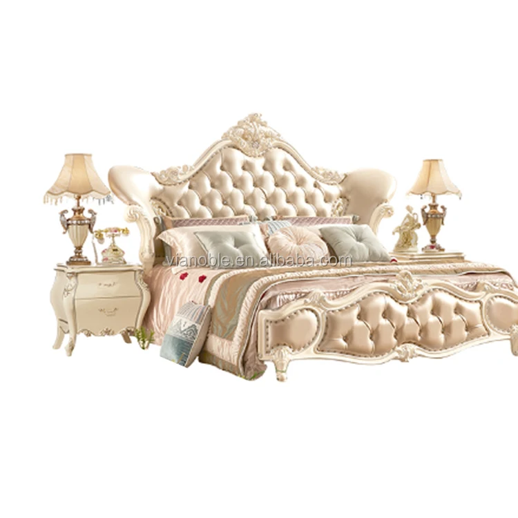 
white french luxury king bed leather headboard 