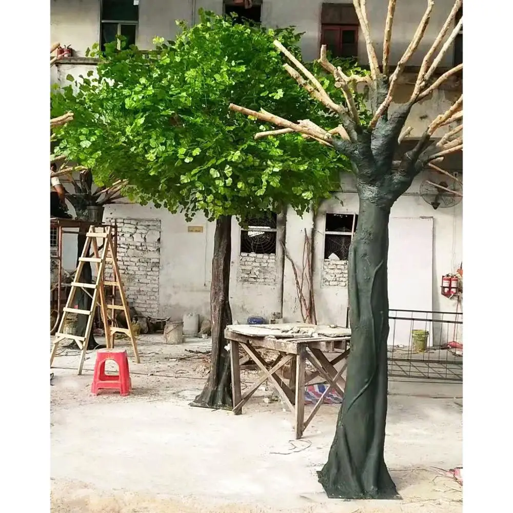 Fiberglass Green Artificial Ginkgo Tree For Indoor Outdoor Decorative