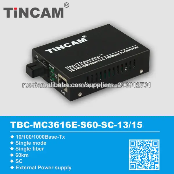 TBC-MC3616E-S60-SC-13-15 10/100/1000М одно волокно 60km внешнего источника питания медиа конвертер сделано в китае