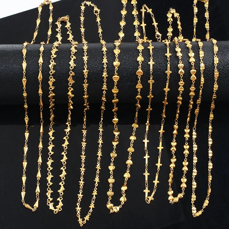 OUMI Simple Gold Chain Necklace Jewelry Stainless Steel Dolphin Link Necklace