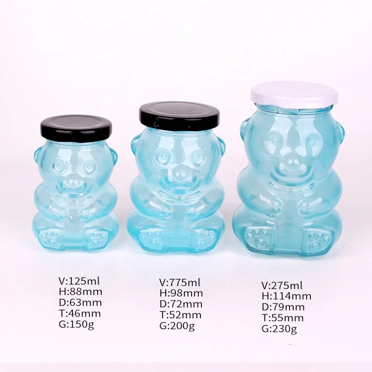 Empty bear shaped mason jar colored glass jars with lids